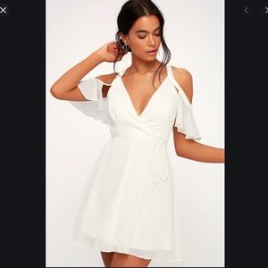 Lulus Bombshell Off-the-Shoulder Wrap Dress, White